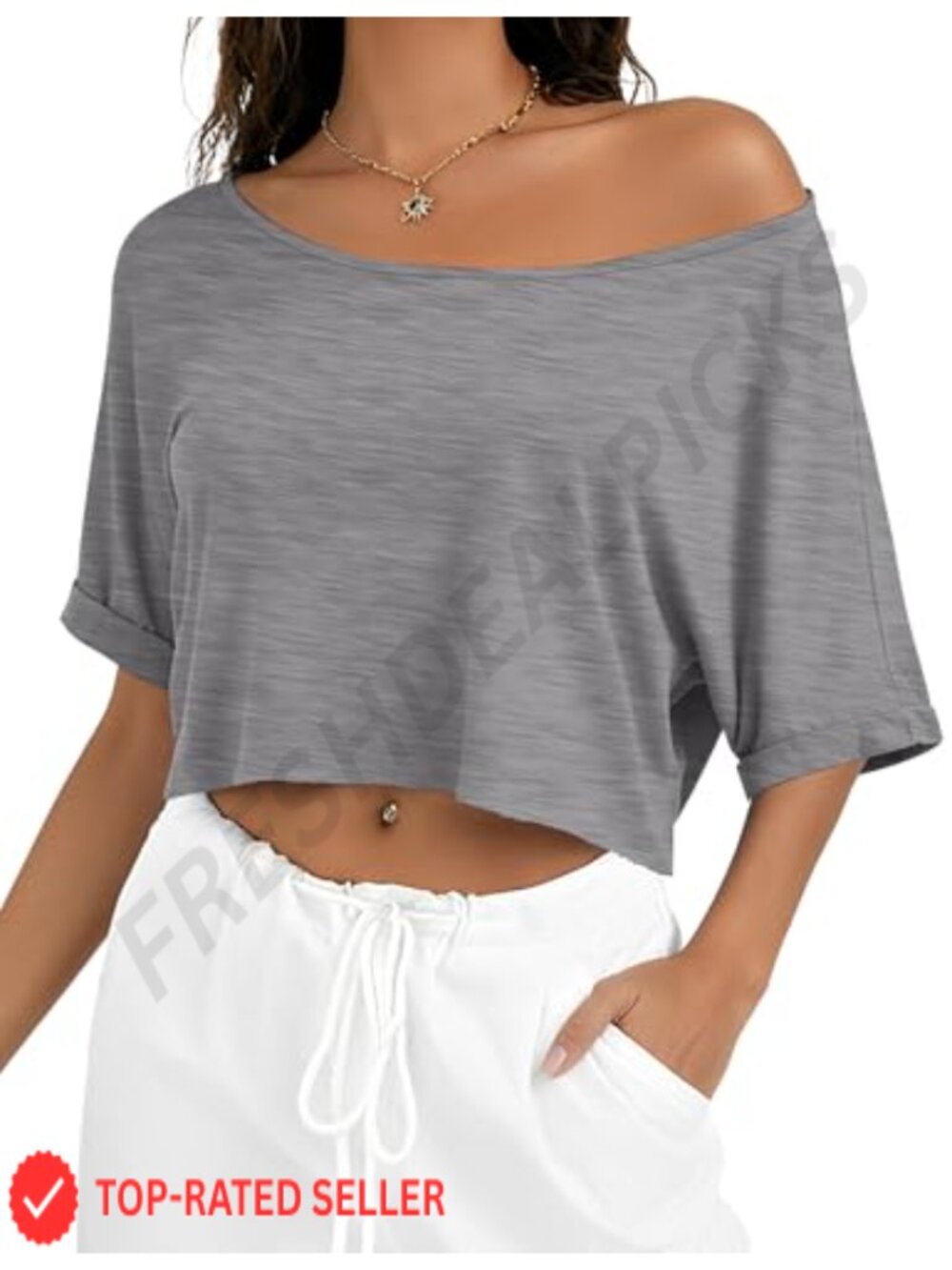 Off Shoulder Crop Top Short Sleeve Asymmetrical Neck Women's T-Shirt
